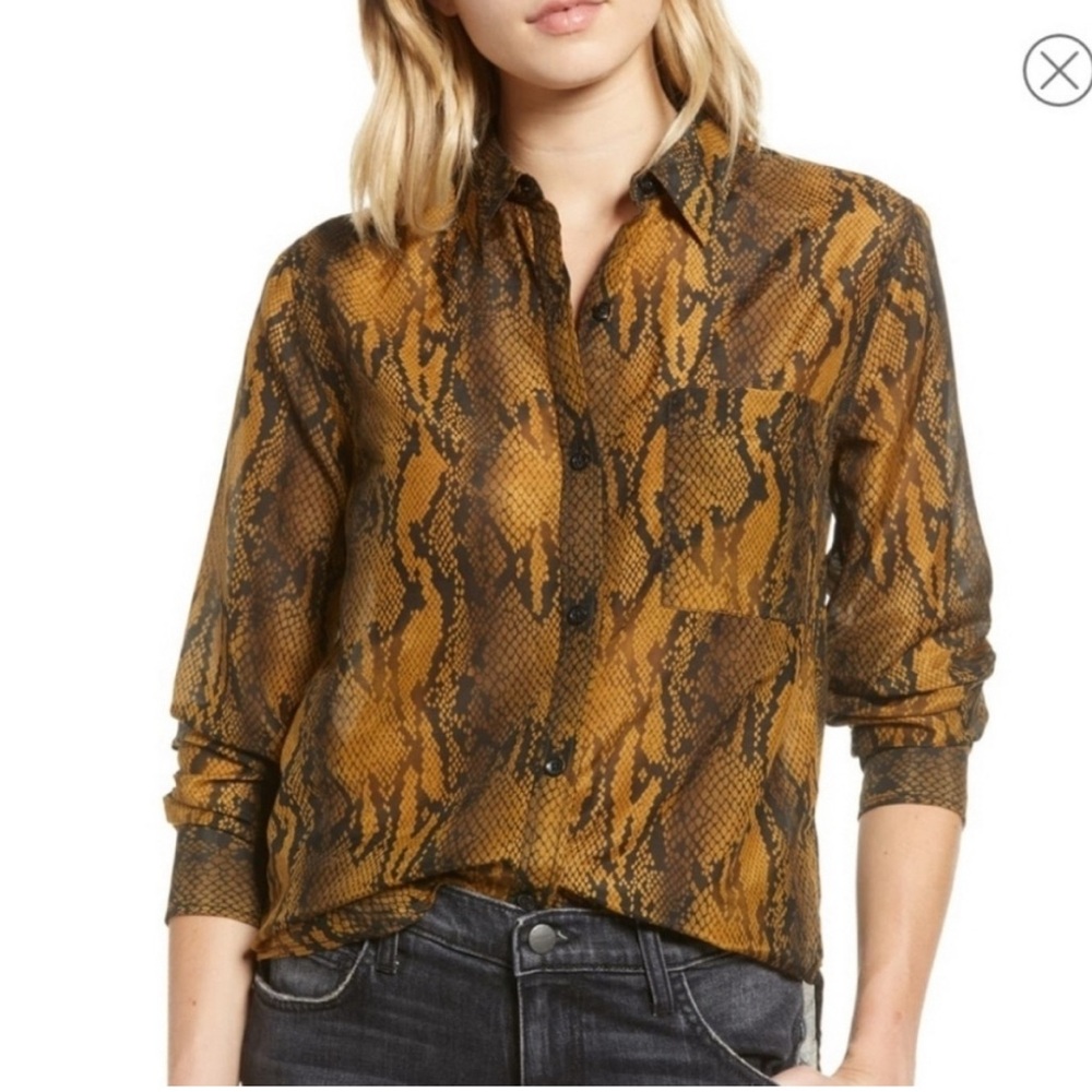 Like NEW! Current/Elliott black and gold cotton silk blend button down shirt S/M